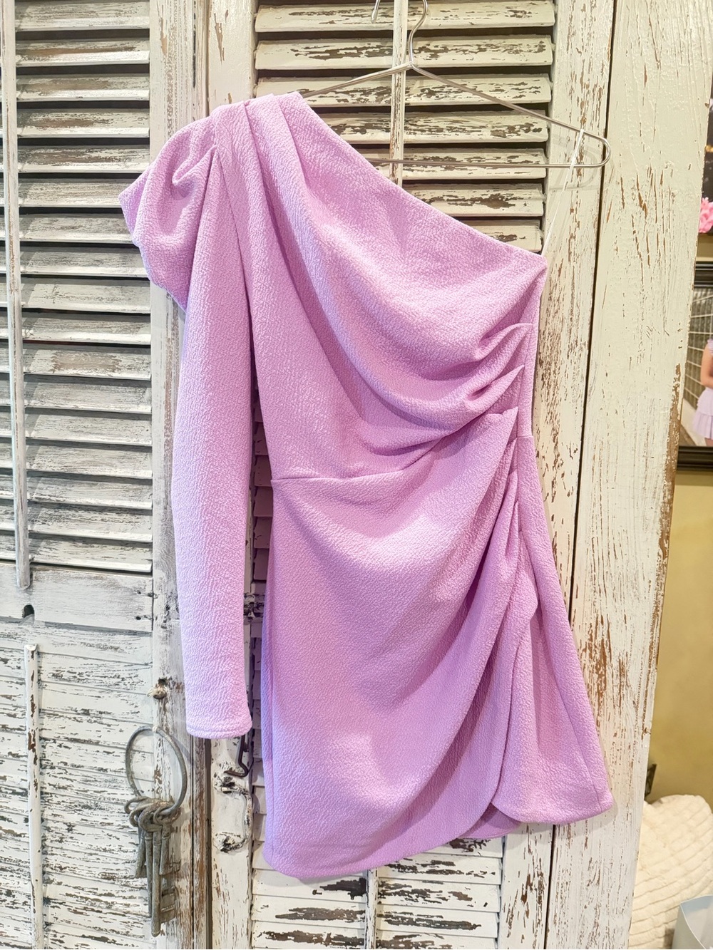 Elliatt Lilac One-Shoulder Draped Mini Dress